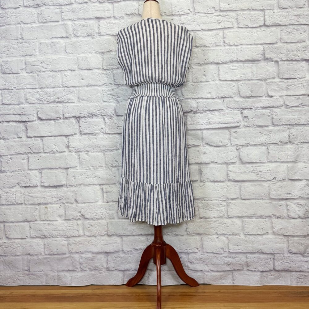 Rails Ashlyn Linen Blend Striped Metallic Tie Neck Midi Dress - Picture 2 of 6